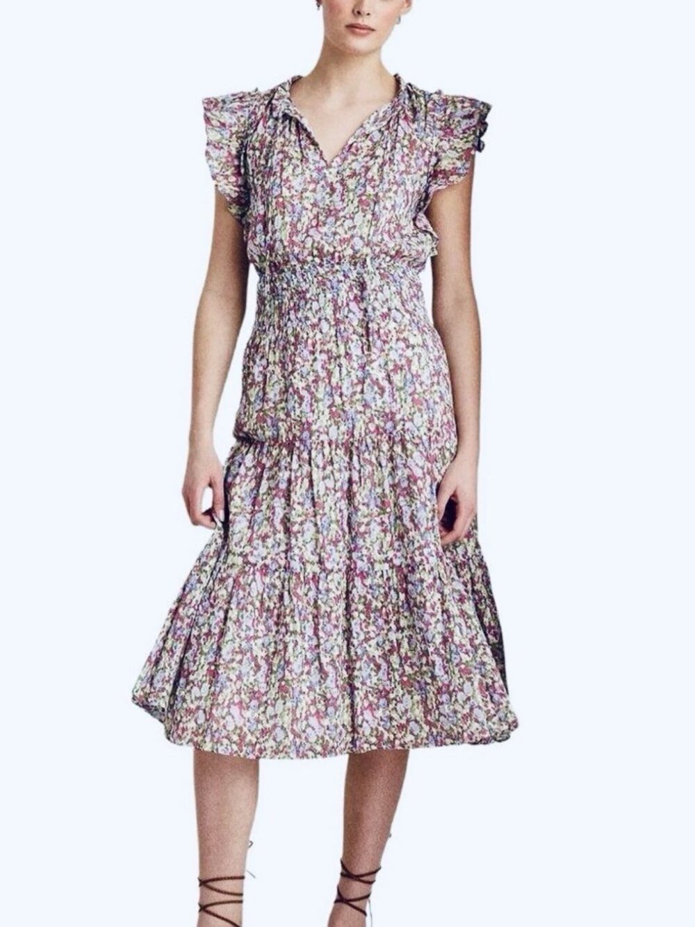Lauren Ralph Lauren Cotton Crinkle Dress Sz 8 Floral Cottagecore Fairy Whimsy